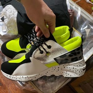 lime green/leopard/snake skin shoes